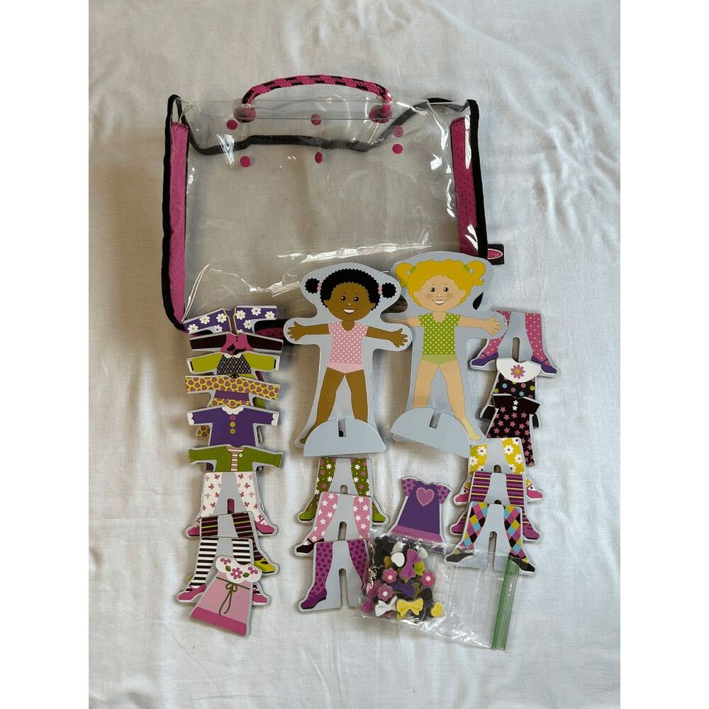 Melissa & Doug Wooden Magnetic Dress Up Dolls, With Bag, Stands, Accessories